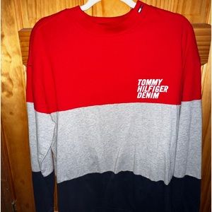 Red, grey, navy blue long sleeve tommy hilfiger shirt